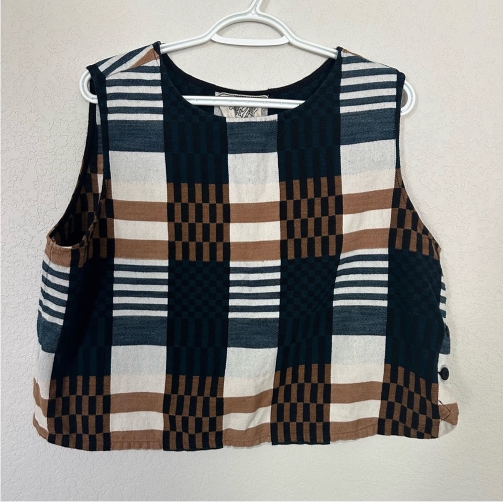 Ace & Jig Skipper Tee Tank Shell Side Button In Lighthouse Plaid Sz L